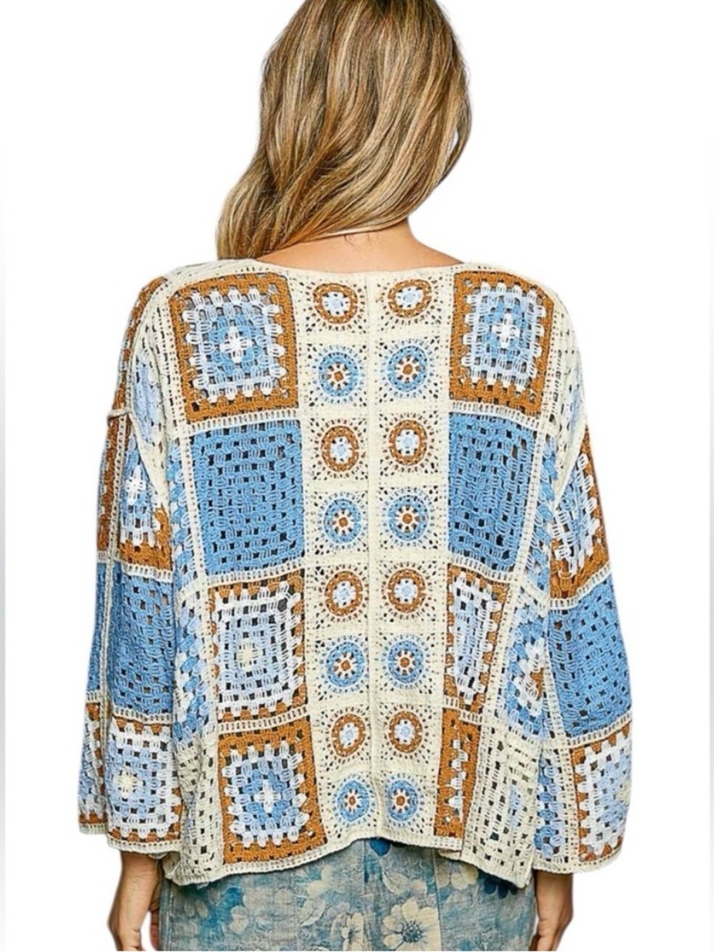 POL Granny Square Crochet Cardigan Sweater Boho Patchwork OS, NIB - Picture 13 of 13